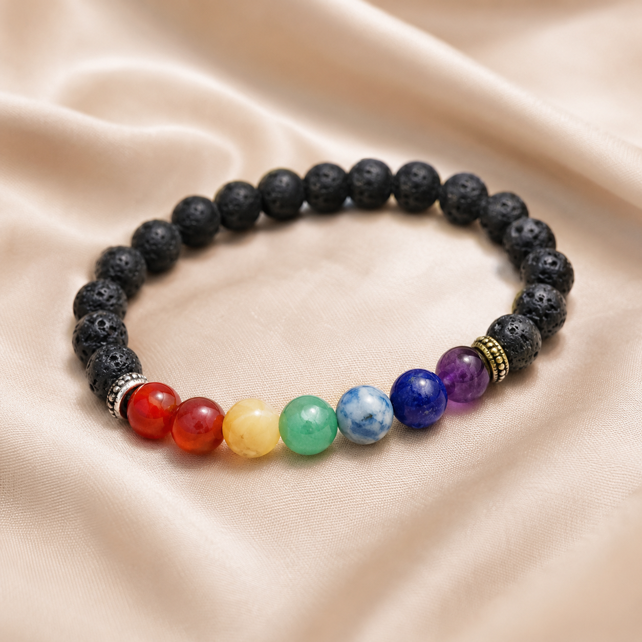 Lava and 7 Chakra gemstone bracelet