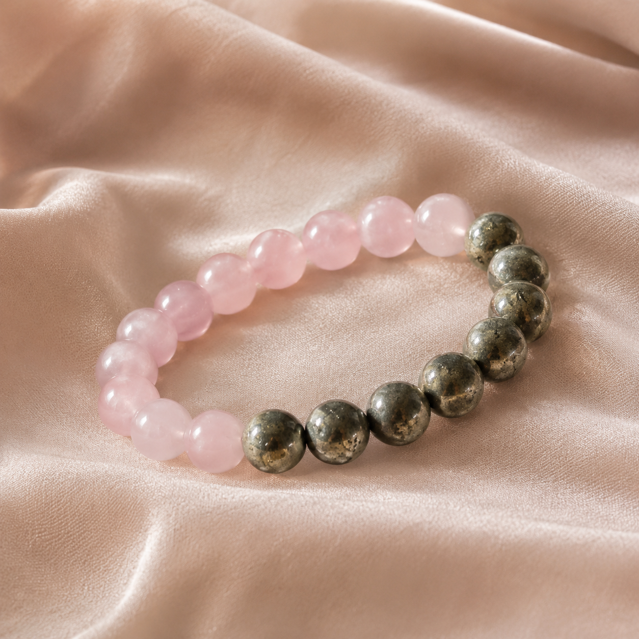 Pyrite and Rose Quartz combo bracelet